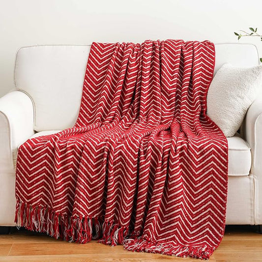 BATTILO HOME Red Throw Blanket for Couch, Decorative Knit Blanket for Bed, Super Soft Warm Christmas Throws for Fall Winter Accent Decor, 50"x60"