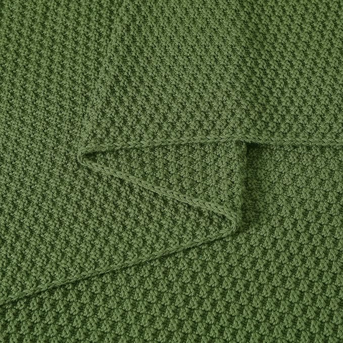 Longhui bedding Olive Green Knitted Throw Blanket for Couch, Soft, Cozy Machine Washable 100% Cotton Sofa Knit Blankets, Heavy 4.0lb Weight, 60 x 80 Inches, Olive Green Color.