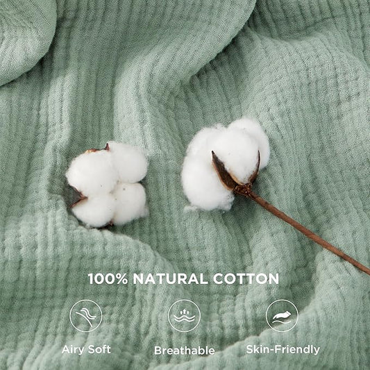 Bedsure 100% Cotton Muslin Throw Blanket Twin XL for Bed - 4-Layer Breathable and Lightweight Thin Soft Gauze Muslin Blanket for Summer, Sage Green, 66x90 Inches