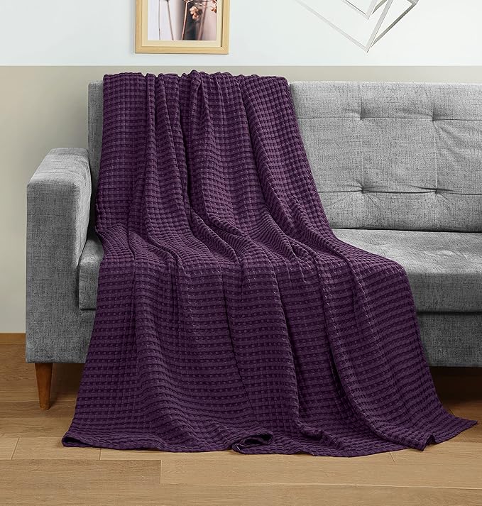 Utopia Bedding Plum 100% Cotton Waffle Blanket 300 GSM [King - 90x108 Inch] Soft Lightweight Breathable Bed Blanket for All Season