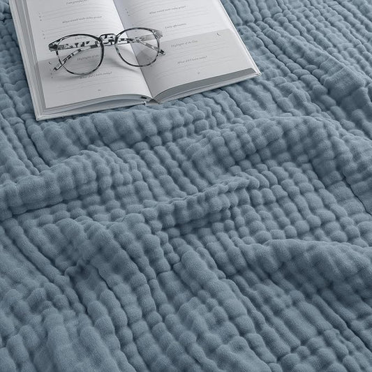 Comfy Cubs Muslin Blanket for Adults Twin 90" x 66" - 6 Layer Soft, Breathable & Lightweight Muslin Adult Blanket - Machine Washable & Designed in The US Bedding for All Seasons - Pacific Blue