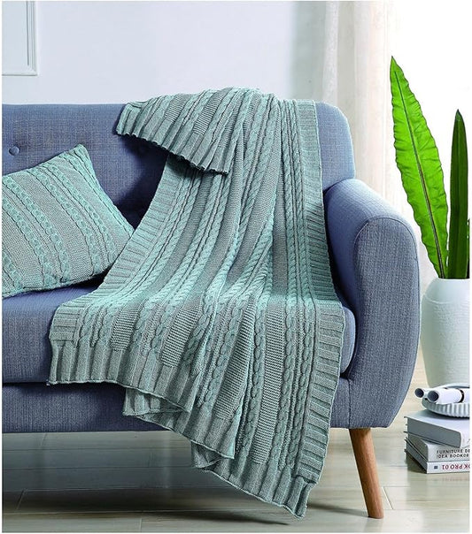 VCNY Home - Throw, Soft & Cozy Cotton Blanket, Cable Knit Home Decor (Dublin Blue, 50" x 70")