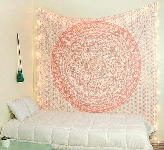 raajsee Rose Gold Ombre Tapestry Wall Hanging Mandala-Bohemian Room Decor-Indian Cotton Throw Hippie Tapestries -Boho Bedding Twin bedspread 52x82 Imches