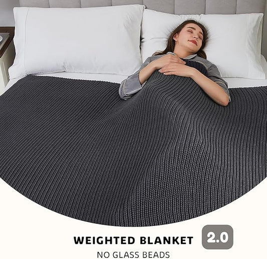 L'AGRATY Knitted Weighted Blanket - 60"x80" 15lbs Cooling Chunky Knit Heavy Blanket for Adults Braided Crochet Throw Thick Cable Yarn Knit Decorative No Beads Evenly Weighted Machine Washable