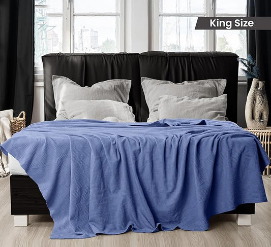Utopia Bedding Wedgewood 100% Cotton Blanket [King Size - 90x108 Inch] 350GSM Lightweight, Soft and Breathable Thermal Blanket for All Seasons