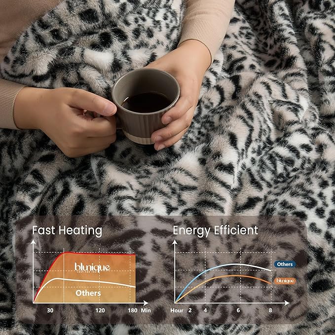 Luxury Faux Fur Heated Blanket Electric Throw - Tiger Print Ultra Soft Thick Warm Heated Blanket, 6 Heating Levels & 12 Hours Auto-Off, ETL Certified, Washable, Luxurious Gifts, 50''x60''