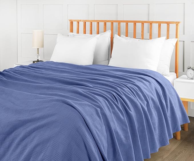 Utopia Bedding Wedgewood 100% Cotton Blanket [Queen Size - 90x90 Inch] 350GSM Lightweight, Soft and Breathable Thermal Blanket for All Seasons