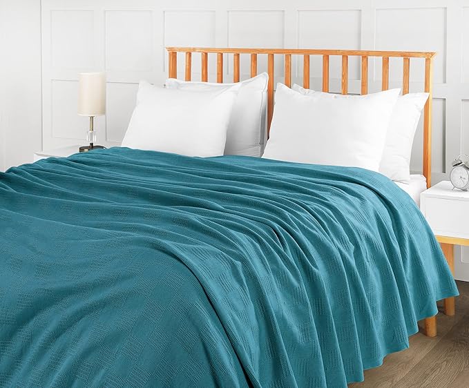 Utopia Bedding Teal 100% Cotton Blanket [King Size - 90x108 Inch] 350GSM Lightweight, Soft and Breathable Thermal Blanket for All Seasons