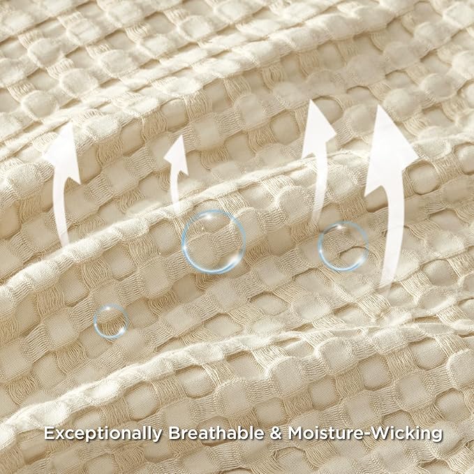 Bedsure Cooling Cotton Waffle Oversized King Blanket - Lightweight Breathable Blankets Rayon Derived from Bamboo for Hot Sleepers, Luxury Throws for Bed and Sofa, Beige, 120x96 Inches