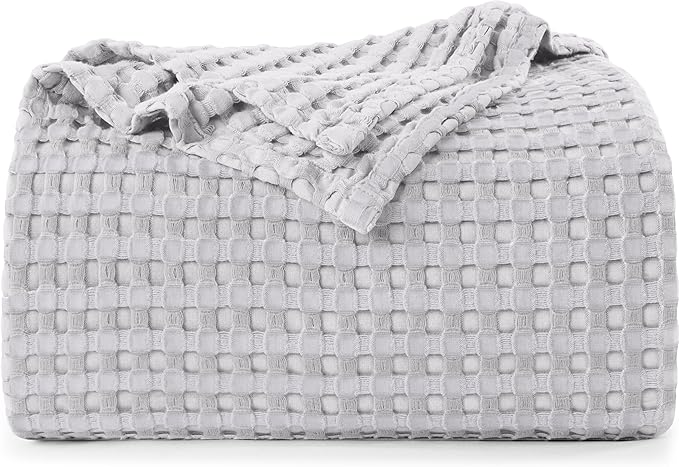 Utopia Bedding Silver 100% Cotton Waffle Blanket 300 GSM [Twin - 90x72 Inch] Soft Lightweight Breathable Bed Blanket for All Season