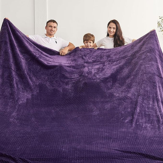 Oversized King Fleece Blanket 120x138 Inches, Seamless Soft Cozy 3D Jacquard Flannel Blanket 10'x11.5' Extra Large for Bed, Sofa, Couch, Travel & Camping, California King Throw, Purple Leaf