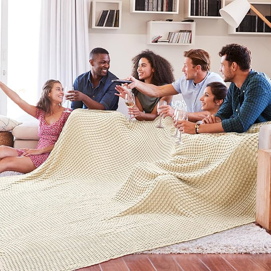 Bedsure Cooling Cotton Waffle Oversized King Blanket - Lightweight Breathable Blankets Rayon Derived from Bamboo for Hot Sleepers, Luxury Throws for Bed and Sofa, Beige, 120x96 Inches