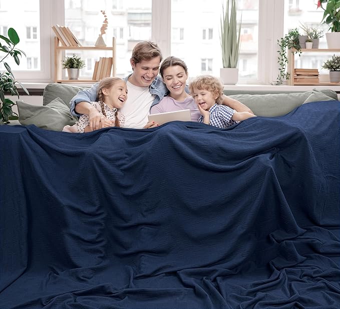 Utopia Bedding Navy 100% Cotton Blanket [Big Size - 120x120 Inch] 350GSM Lightweight, Soft and Breathable Thermal Blanket for All Seasons