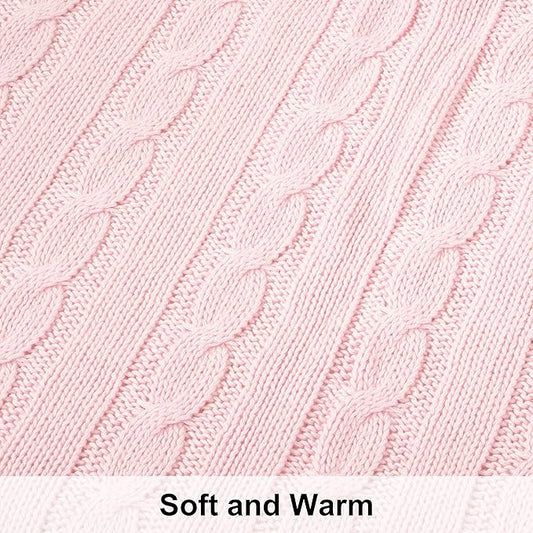 NTBAY 100% Pure Cotton Oversize (60x80) Cable Knit Throw Blanket, Super Soft Warm Knitted Throw Blanket for Bed, Sofa, Chair, Couch - Extra Cozy, Machine Washable, Comfortable Home Decor, Baby Pink