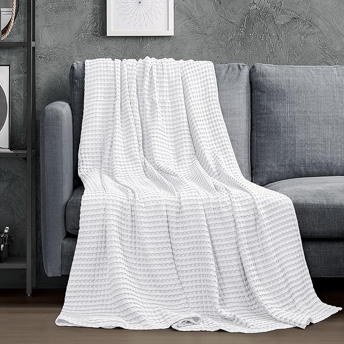 Utopia Bedding White 100% Cotton Waffle Blanket 300 GSM [King - 90x108 Inch] Soft Lightweight Breathable Bed Blanket for All Season