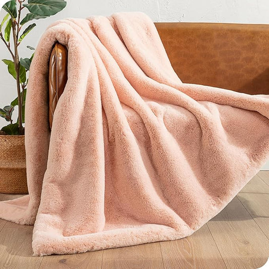 Bare Home Faux Fur Blanket - Ultra-Soft Luxurious - Cozy Warm Blanket for Couch, Sofa, Chair, Bed - Fuzzy Fluffy Super Soft - Decorative Bed Blanket, 60x47 inches (Throw, Blush)