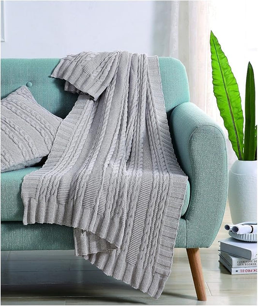 VCNY Home - Throw, Soft & Cozy Cotton Blanket, Cable Knit Home Decor (Dublin Silver, 50" x 70")