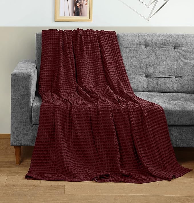 Utopia Bedding Burgundy 100% Cotton Waffle Blanket 300 GSM [King - 90x108 Inch] Soft Lightweight Breathable Bed Blanket for All Season