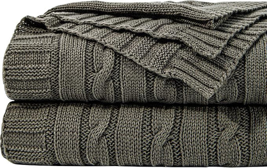 NTBAY 100% Pure Cotton Twin (60x80) Cable Knit Throw Blanket, Super Soft Warm Knitted Blanket for Bed, Sofa, Chair, Couch - Extra Cozy, Machine Washable, Comfortable Home Decor, Grey