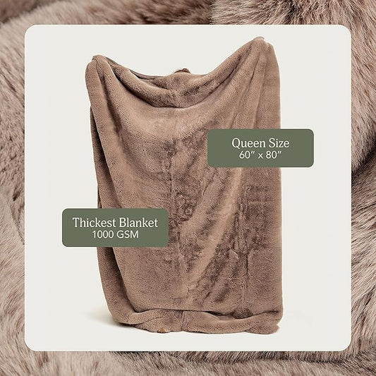 UnHide Marshmallow - Faux Fur Blanket - Heavy Weight, Extra Soft Blanket - Made from Recycled Materials - Machine Washable - Medium (60" x 80") - Mocha Shar Pei