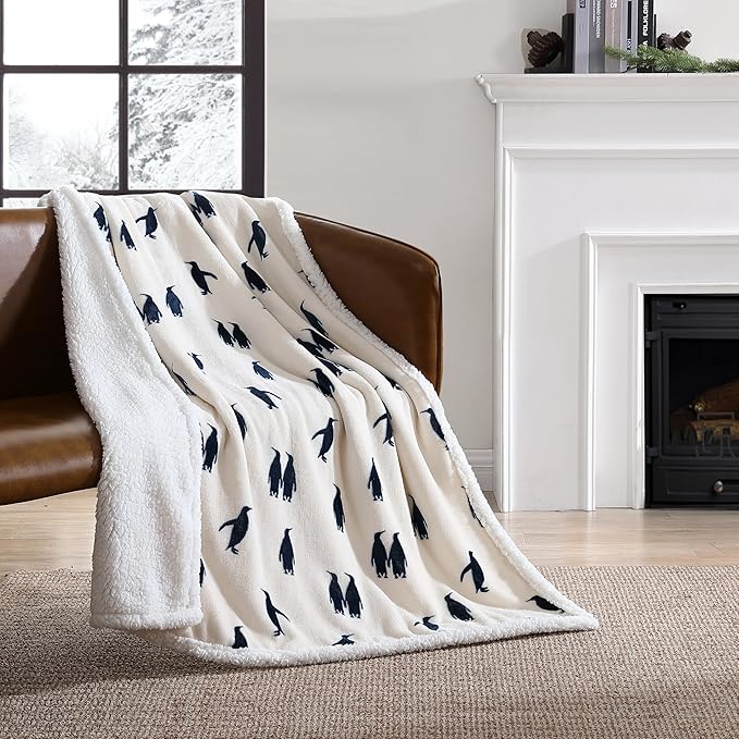 Eddie Bauer - Blanket, Super Soft Reversible Sherpa & Brushed Fleece Bedding, Throw Blankets for Couch, Ideal for Lounging (Emperor Penguin)