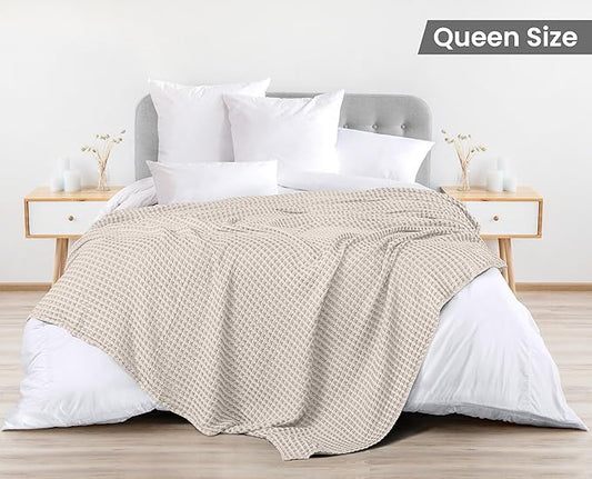 Utopia Bedding Khaki 100% Cotton Waffle Blanket 300 GSM [Queen - 90x90 Inch] Soft Lightweight Breathable Bed Blanket for All Season