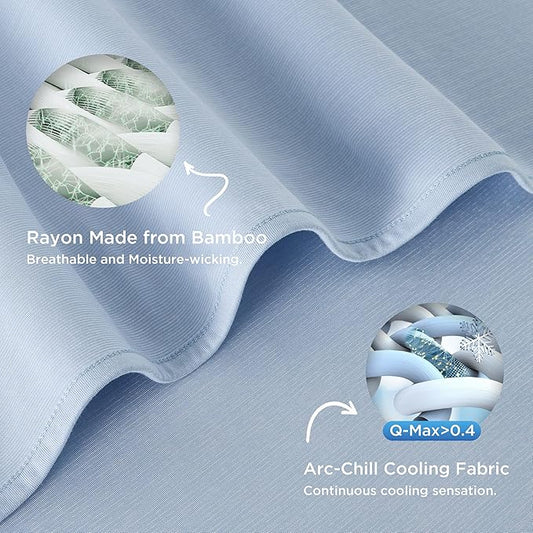 Bedsure Light Blue Cooling Blanket Queen Size for Hot Sleepers - Summer Cold Blanket for Queen Size Bed with Rayon Derived from Bamboo, Ice Cool Cold Arc-Chill Thin Summer Bedding Essentials, 90x90