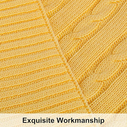 NTBAY 100% Pure Cotton Cable Knit Throw Blanket, Super Soft Warm 51x67 Knitted Throw Blanket for Couch, Sofa, Chair, Bed - Extra Cozy, Machine Washable, Comfortable Home Decor, Yellow