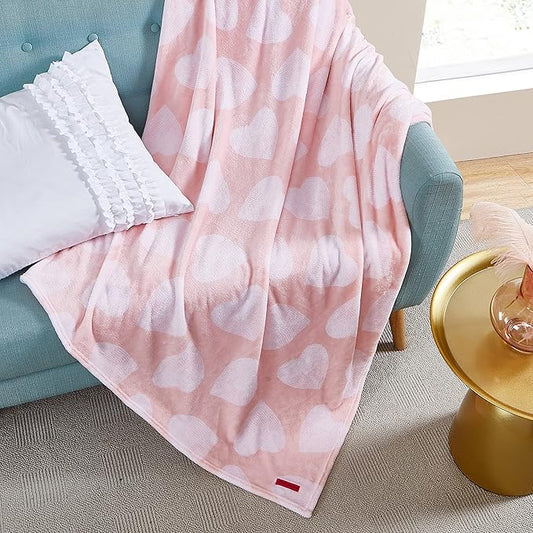 Betsey Johnson - Throw, Ultra-Soft Plush Blanket, Use for Couch, Bed, or Lounges, Dorm Essentials (Dotted Heart Pink, 50" x 70")