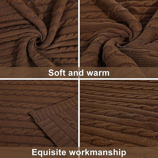 NTBAY 100% Pure Cotton Oversize (60x80) Cable Knit Throw Blanket, Super Soft Warm Knitted Throw Blanket for Bed, Sofa, Chair, Couch - Extra Cozy, Machine Washable, Comfortable Home Decor, Brown