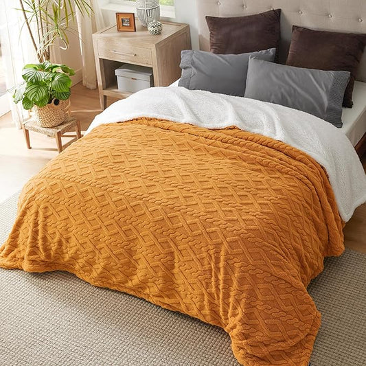 Bedsure Sherpa King Size Blanket for Bed- Fleece Soft Cozy Fuzzy Cable Blankets for Women, Thick Warm for Winter and All Seasons, Yellow, 108x90 Inches