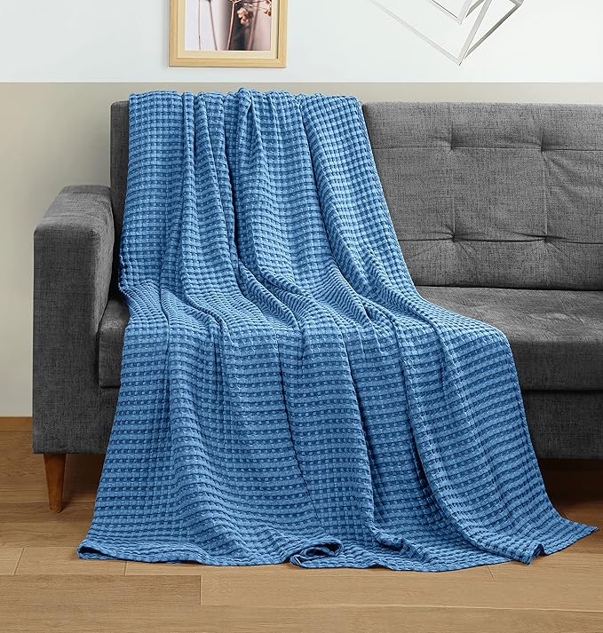 Utopia Bedding Wedgewood 100% Cotton Waffle Blanket 300 GSM [Queen - 90x90 Inch] Soft Lightweight Breathable Bed Blanket for All Season