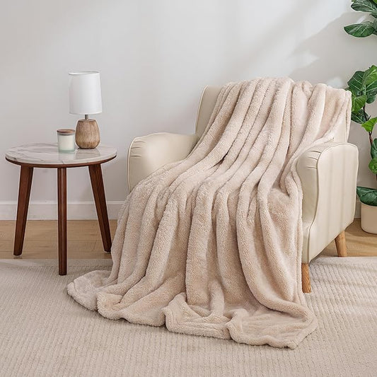 Berkshire Blanket Classic Extra-Fluffy™ Plush Throw Blanket, Soft Fuzzy Fluffy Long Hair Throw Blanket for Couch Sofa Bed, Chino Khaki, 50x60 Inches