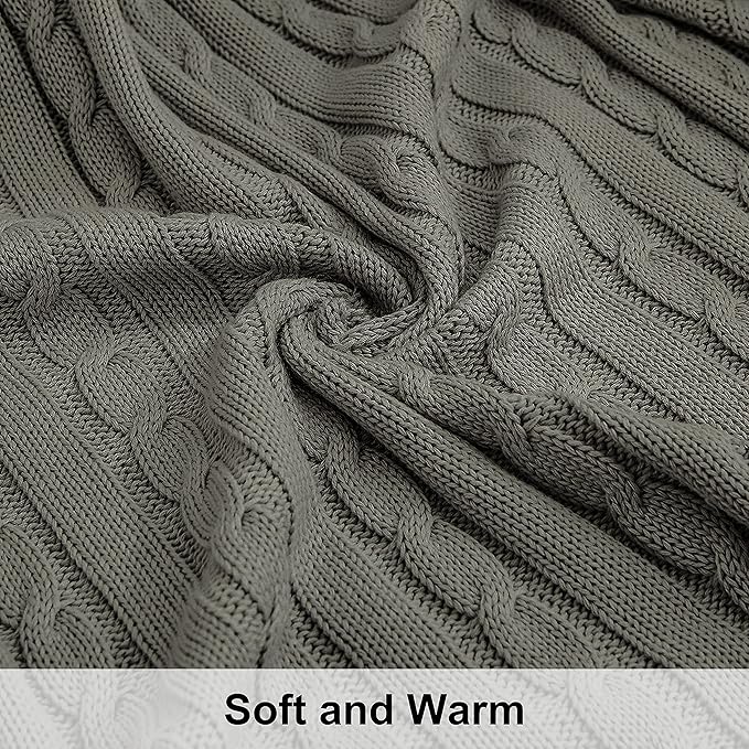 NTBAY 100% Pure Cotton Twin (60x80) Cable Knit Throw Blanket, Super Soft Warm Knitted Blanket for Bed, Sofa, Chair, Couch - Extra Cozy, Machine Washable, Comfortable Home Decor, Grey