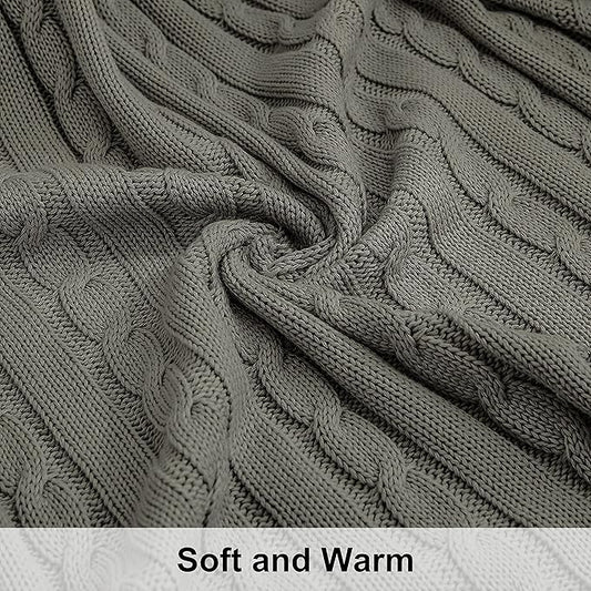NTBAY 100% Pure Cotton Twin (60x80) Cable Knit Throw Blanket, Super Soft Warm Knitted Blanket for Bed, Sofa, Chair, Couch - Extra Cozy, Machine Washable, Comfortable Home Decor, Grey