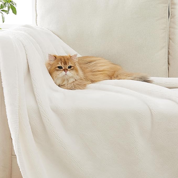 UGG Whitecap Plush Throw Blanket Fleece Lightweight Soft Cozy Throw for Couch Luxury Home Decor for Living Room Machine Washable Hypoallergenic Flannel Blankets, 50-inch x 70-inch, White Snow