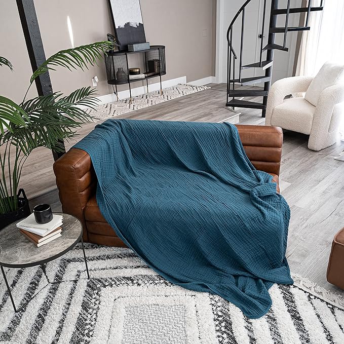 Comfy Cubs Muslin Blanket for Adults Twin 90" x 66" - 6 Layer Soft, Breathable & Lightweight Muslin Adult Blanket - Machine Washable & Designed in The US Bedding for All Seasons - Neptune