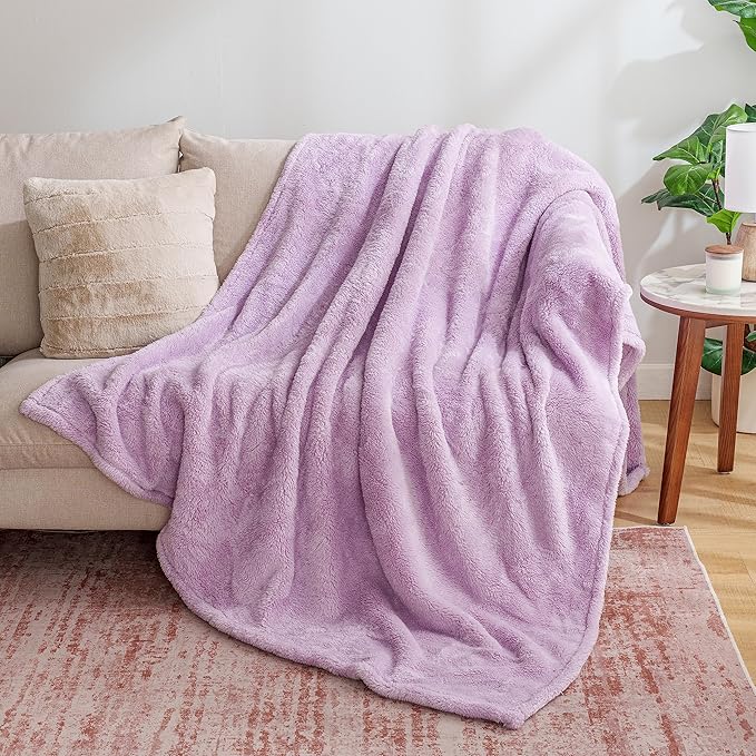 Berkshire Blanket Classic Extra-Fluffy™ Plush Throw Blanket, Soft Fuzzy Fluffy Long Hair Throw Blanket for Couch Sofa Bed, Pastel Lilac Purple, 50x60 Inches