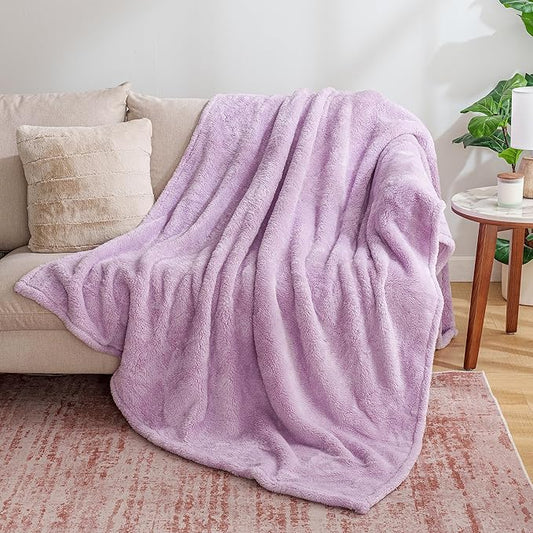 Berkshire Blanket Classic Extra-Fluffy™ Plush Throw Blanket, Soft Fuzzy Fluffy Long Hair Throw Blanket for Couch Sofa Bed, Pastel Lilac Purple, 50x60 Inches