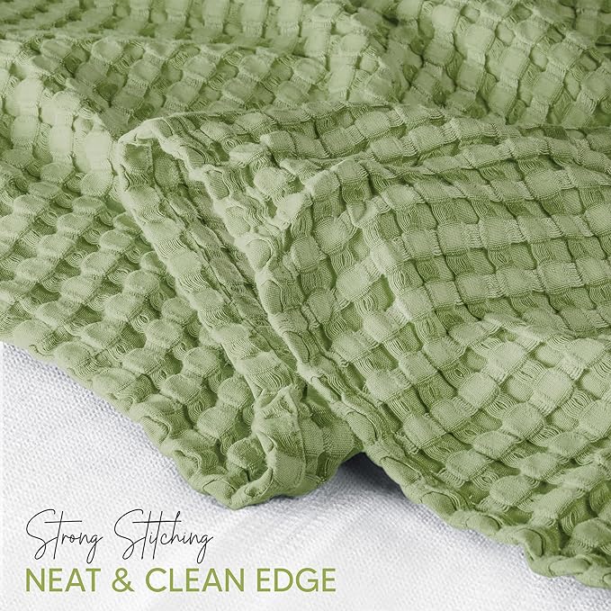 Utopia Bedding Sage Green 100% Cotton Waffle Blanket 300 GSM [King - 90x108 Inch] Soft Lightweight Breathable Bed Blanket for All Season