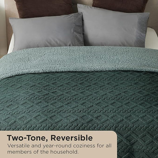 Bedsure Sherpa King Size Blanket for Bed- Fleece Soft Cozy Fuzzy Cable Blankets for Women, Thick Warm for Winter and All Seasons, Dark Green, 108x90 Inches