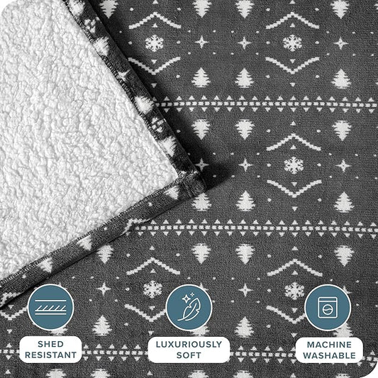 Bare Home Sherpa Fleece Blanket - Twin/Twin Extra Long - Blanket for Bed, Sofa, and Couch - Warm & Lightweight - Fluffy & Soft - Reversible (Twin/Twin XL, Winter Alpine)