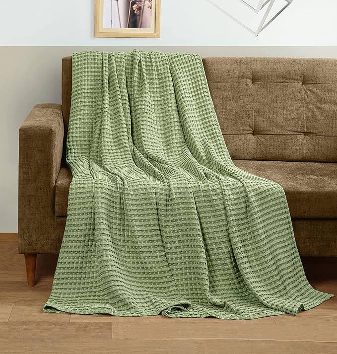 Utopia Bedding Sage Green 100% Cotton Waffle Blanket 300 GSM [King - 90x108 Inch] Soft Lightweight Breathable Bed Blanket for All Season