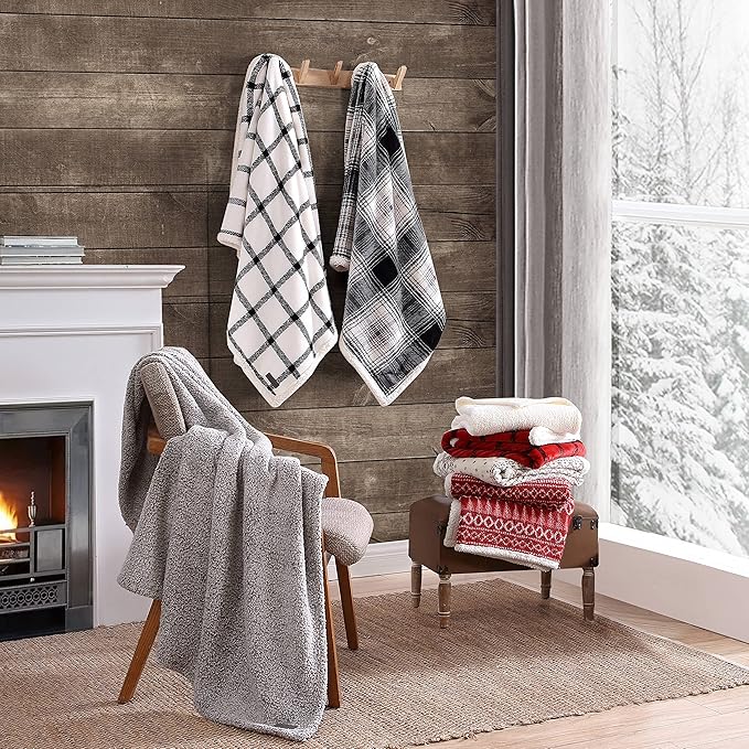 Eddie Bauer - Blanket, Super Soft Reversible Sherpa & Brushed Fleece Bedding, Throw Blankets for Couch, Ideal for Lounging (Bunkhouse Beige/Charcoal)