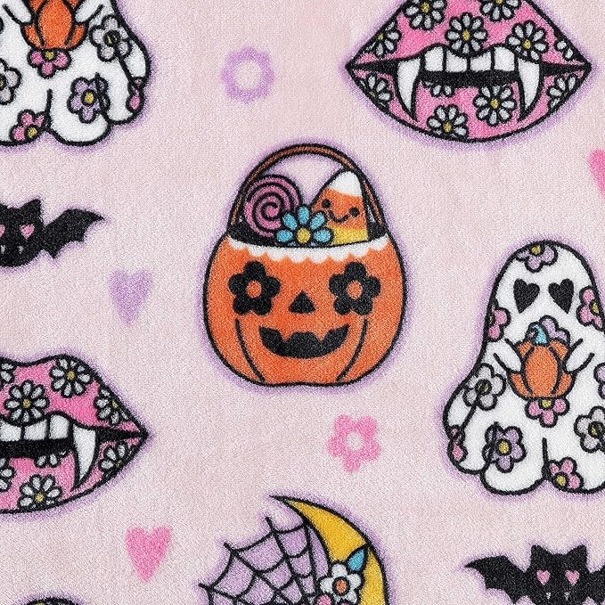 Betsey Johnson - Throw, Ultra-Soft Plush Blanket, Ideal for Couch, Bed, or Lounges (Retro Halloween Pink, 50" x 70")