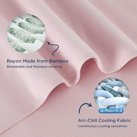 Bedsure Pink Cooling Blanket Queen Size for Hot Sleepers - Summer Cold Blanket for Queen Size Bed with Rayon Derived from Bamboo, Ice Cool Cold Arc-Chill Thin Summer Bedding Essentials, 90x90
