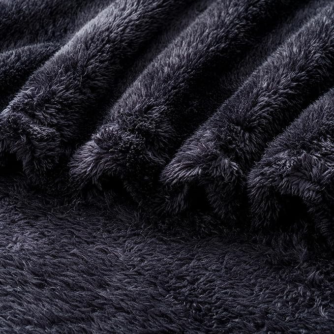 Berkshire Blanket Classic Extra-Fluffy™ Plush Blanket Queen Size, Soft Fuzzy Fluffy Long Hair Blanket for Couch Sofa Bed, Black, 90x90 Inches