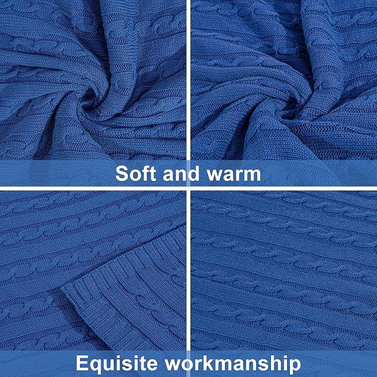 NTBAY 100% Pure Cotton Oversize (60x80) Cable Knit Throw Blanket, Super Soft Warm Knitted Throw Blanket for Bed, Sofa, Chair, Couch - Extra Cozy, Machine Washable, Comfortable Home Decor, Cobalt Blue
